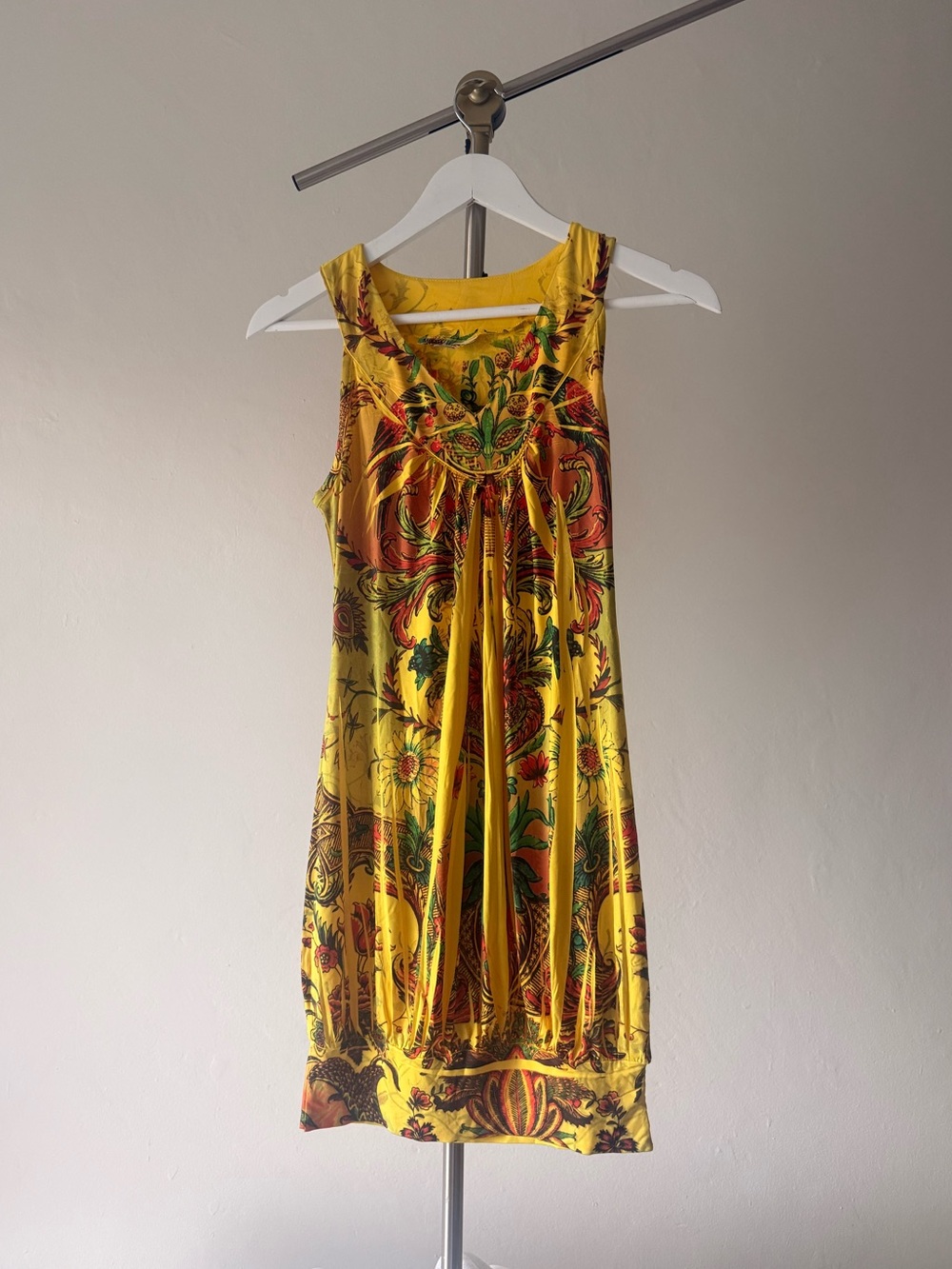 Mulata Yellow Tropical Print Y2K Style Mini Dress
